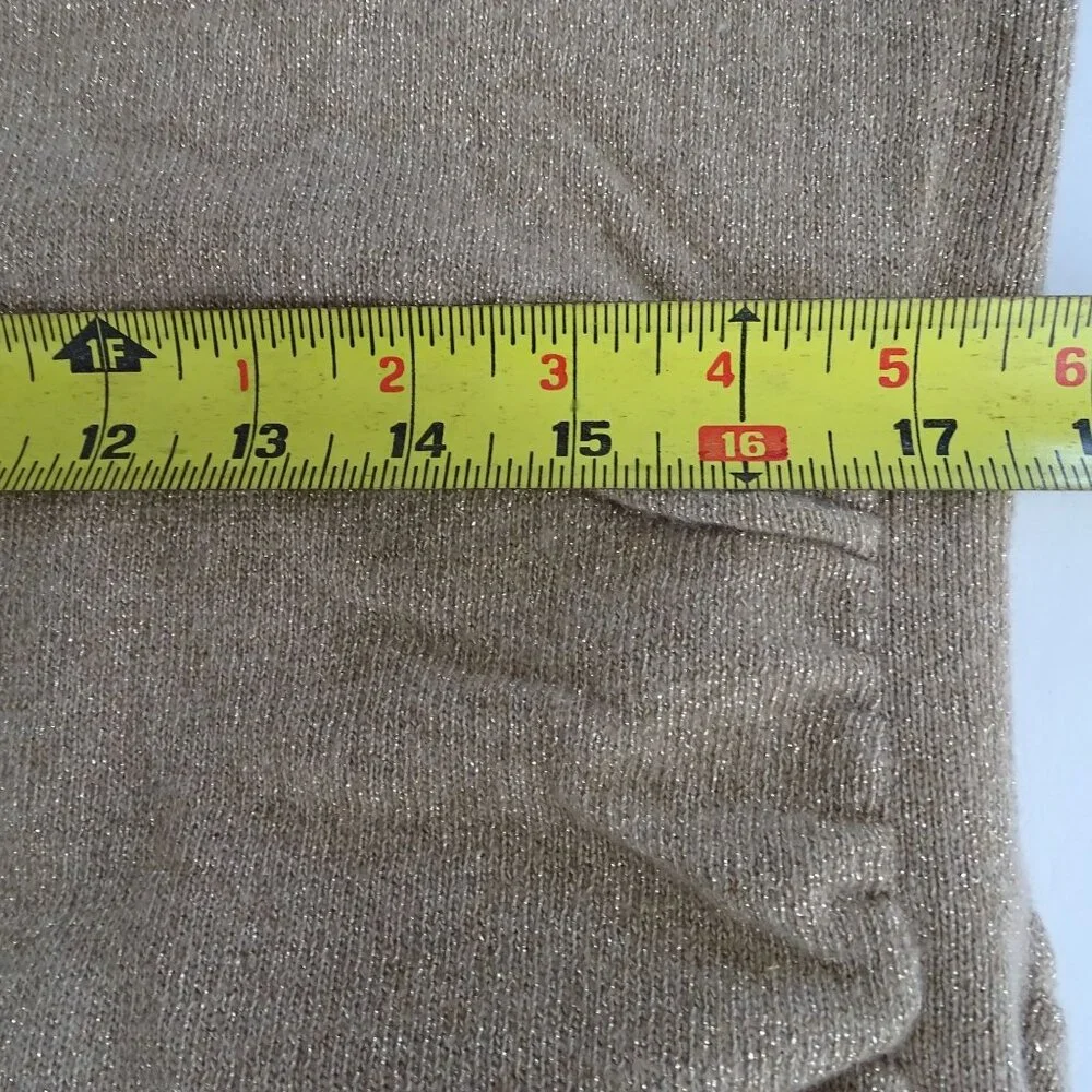 Banana Republic Gold Metallic Long Sleeve Sweater Women Size L With Side Ruching - Picture 9 of 11